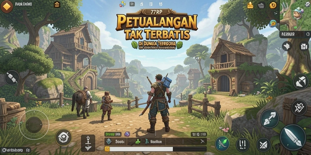 Screenshot gameplay 77RP yang menunjukkan petualangan di dunia terbuka.
