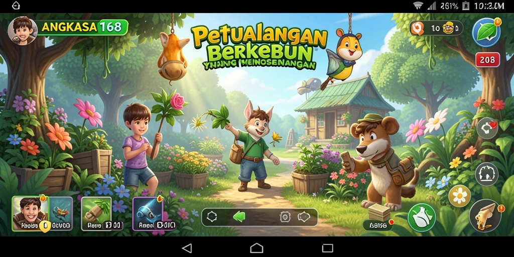 Screenshot gameplay menunjukkan petualangan berkebun yang seru.