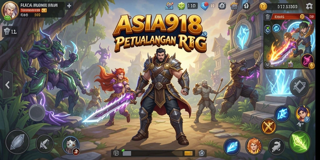 Tangkapan layar utama ASIA918 menampilkan pertarungan epik dalam dunia RPG.