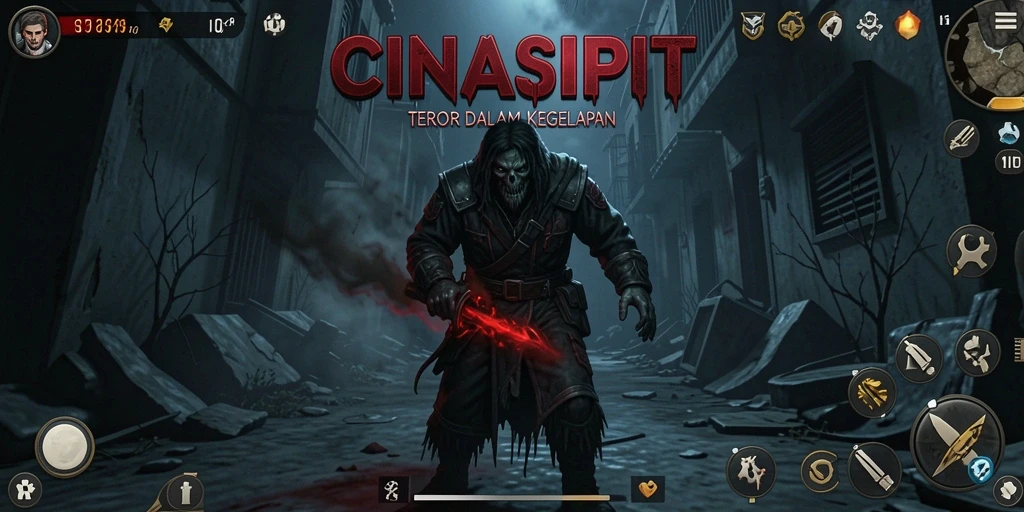 Screenshot gameplay CINASIPIT menampilkan suasana mencekam dan menyeramkan.
