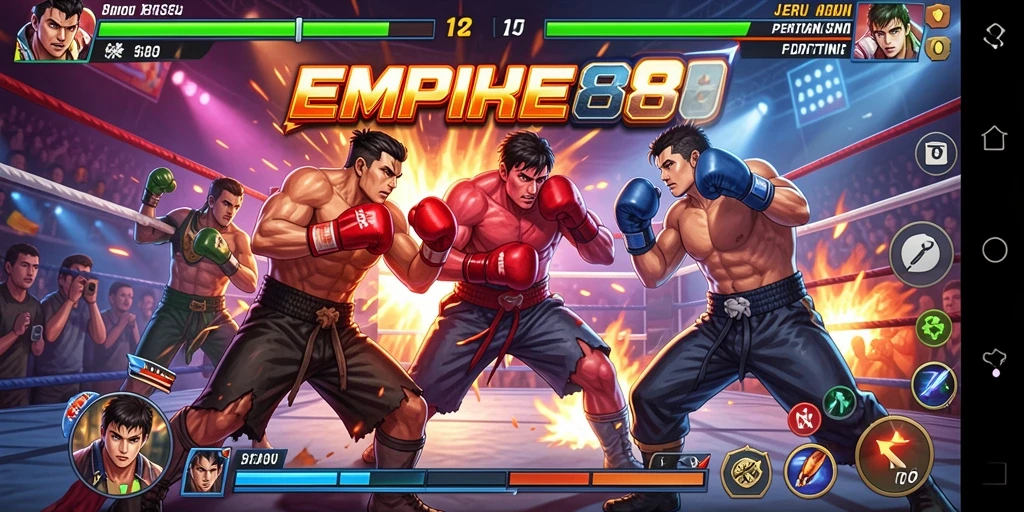Screenshot EMPIRE88 menunjukkan pertarungan seru dengan aksi dinamis dan karakter kuat.