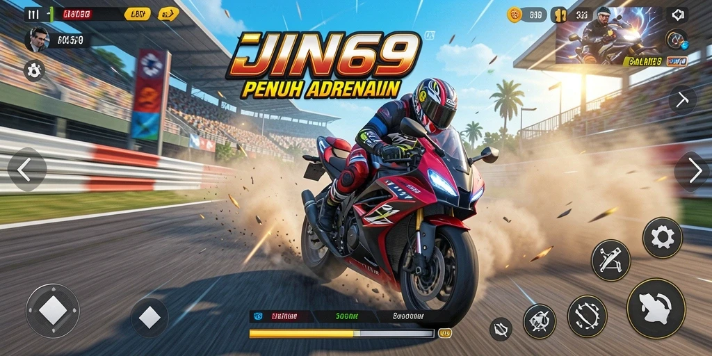 Gameplay seru JIN69 dengan balapan motor yang mendebarkan.