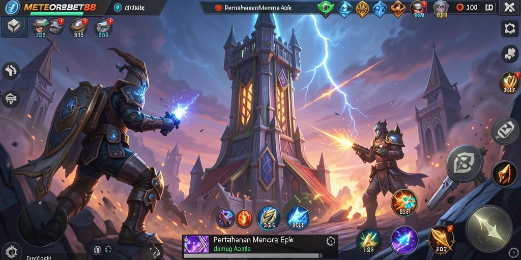 Gameplay seru dalam METEORBET88 Tower Defense.