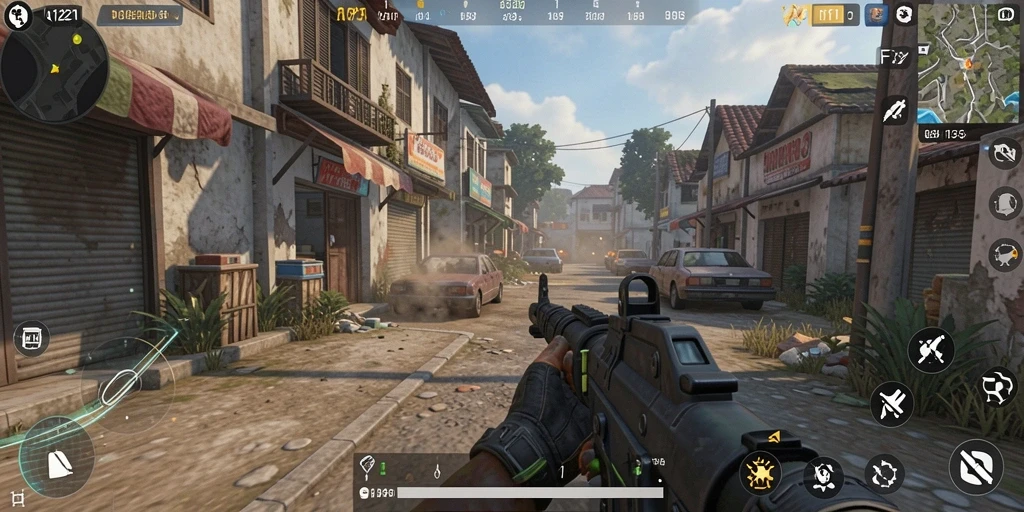Screenshot dari gameplay mendebarkan di QQ1221, menunjukkan aksi TPS.